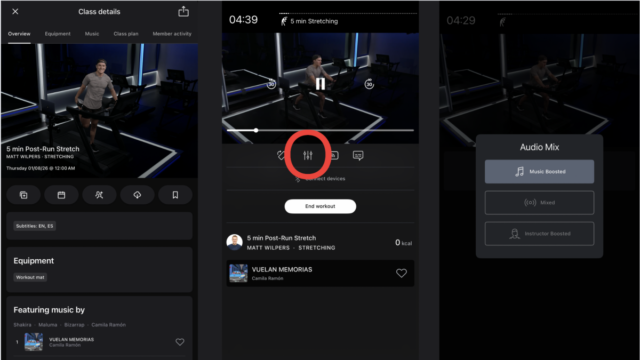 Alterando o volume no Peloton iOS