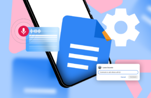 Eu odiava usar o Google Docs no meu telefone – até que alguns ajustes mudaram tudo Ícone do Google Docs sendo revelado por um pano azul, cercado por um ícone de microfone vermelho, uma tag de usuário de tela inteligente e o logotipo do Planilhas Google.