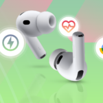 Mulher usando Google Pixel Buds Pro 2 em verde, com dois fones de ouvido flutuando ao seu redor e um texto grande dizendo