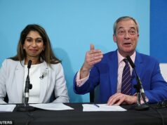 Farage esfrega sal nas feridas de Kemi e destrói a direita enquanto a ex-secretária do Interior Suella Braverman se torna a última conservadora a abandonar o navio para a Reforma Nigel Farage alinhou-se ao lado de Suella Braverman, 45, quando ela alegou que os conservadores foram dominados por 'molhados' centristas que a deixaram sem escolha a não ser desertar depois de ser marginalizada por Kemi Badenoch