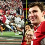 Fernando Mendoza, nº 15 do Indiana Hoosiers, comemora após derrotar o Miami Hurricanes por 27 a 21 no Campeonato Nacional de Playoff de Futebol Universitário de 2026 no Hard Rock Stadium em 19 de janeiro de 2026 em Miami Gardens, Flórida.