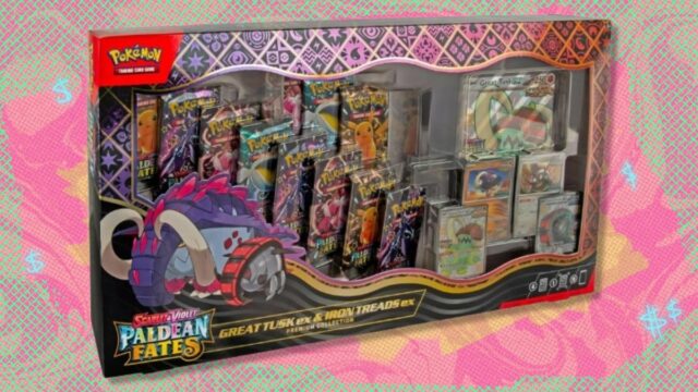 Ganhe $ 45 de desconto no Pokémon TCG: Paldean Fates Great Tusk ex e Iron Threads ex Premium Collection
