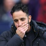 O técnico do Manchester United, Ruben Amorim, durante a partida da Premier League entre Crystal Palace e Manchester United no Selhurst Park em 2025 em Londres, Inglaterra.