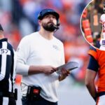 O coordenador de jogo de passes ofensivos e técnico de quarterbacks Davis Webb do Denver Broncos observa durante o segundo quarto contra o Green Bay Packers no Empower Field em Mile High em 14 de dezembro de 2025 em Denver, Colorado.