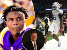 Greg McElroy comete um erro estranho envolvendo ex-jogador morto da LSU durante a vitória de Ole Miss Kyren Lacy nº 2 dos LSU Tigers observa.