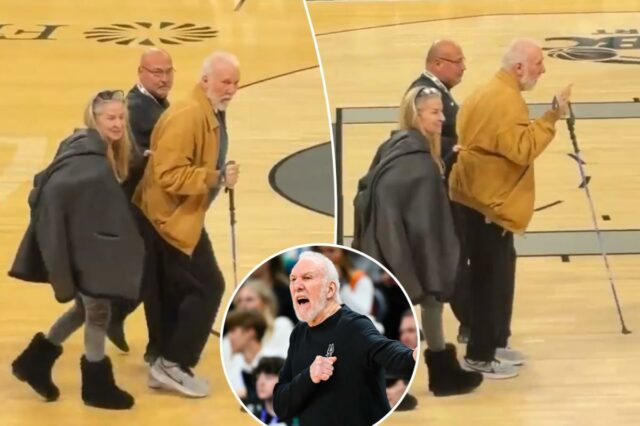 Gregg Popovich, do San Antonio Spurs, grita para seu time durante o segundo tempo de um jogo contra o Utah Jazz no Delta Center em 31 de outubro de 2024 em Salt Lake City, Utah. 