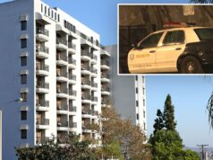 Homem ensanguentado encontrado do lado de fora de um luxuoso hotel de Hollywood no dia de Ano Novo morre, policiais investigam a causa Veículo do Departamento do Xerife de Los Angeles.