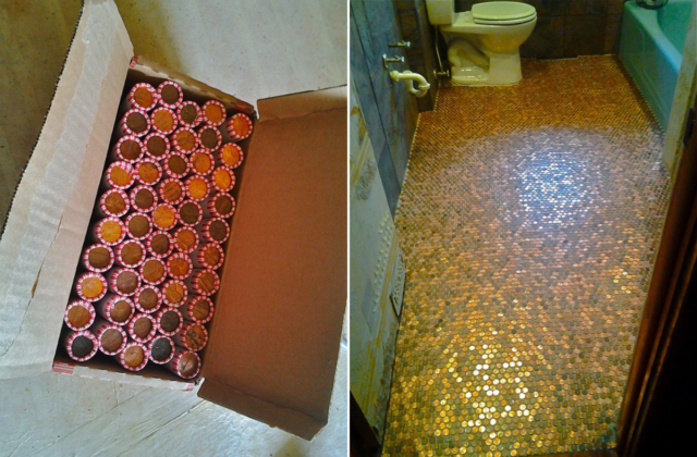 $100 worth of pennies and the floor.