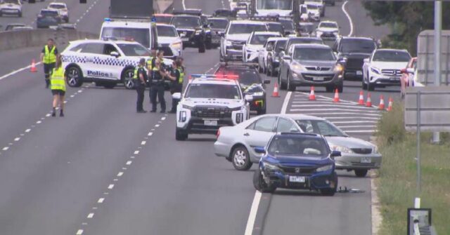 Vários homens mascarados saíram do carro e começaram a brigar no meio da rodovia e na frente de outros motoristas.