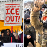 High school students protest against ICE outside the State Capitol in St. Paul, Minnesota, on January 14, 2026 and ICE and other federal agents respond to protestors as they operate in a residential neighborhood in Minneapolis, Minnesota, on January 13, 2026