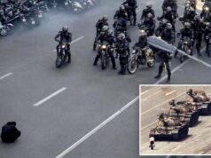Imagem poderosa de um manifestante iraniano solitário em frente às forças de segurança traça paralelos com o ‘Homem Tanque’ da Praça Tiananmen A imagem foi compartilhada por meios de comunicação com foco no Irã.