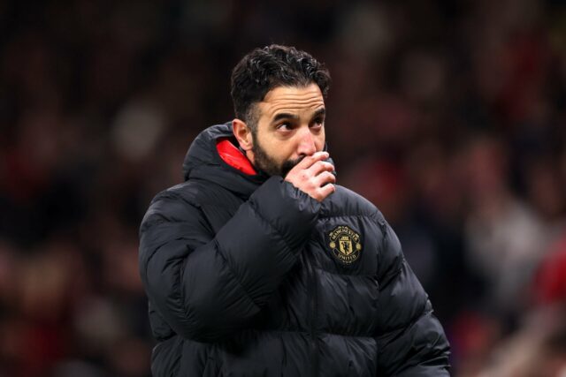 O técnico do Manchester United, Ruben Amorim, durante a partida da Premier League entre Crystal Palace e Manchester United no Selhurst Park em 2025 em Londres, Inglaterra.