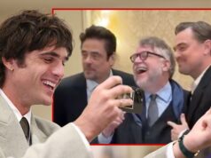 Jacob Elordi mostra Leonardo DiCaprio, Guillermo del Toro e Benicio Del Toro jacob elordi obturador principal x composto