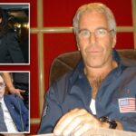 Harvey Weinstein está sentado em uma mesa no tribunal, ladeado por dois policiais.