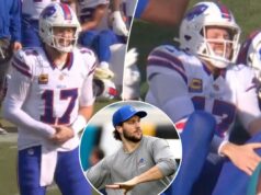 Josh Allen enfrentando vários problemas de lesão enquanto os Bills tentam derrotar os Jaguars Josh Allen se aquece antes do jogo AFC Wild Card Playoff.