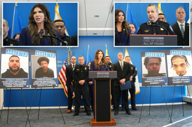 Kristi Noem apregoa prisão de 54 membros de gangues de imigrantes após tiroteio em Nova York contra policial do CBP fora de serviço
