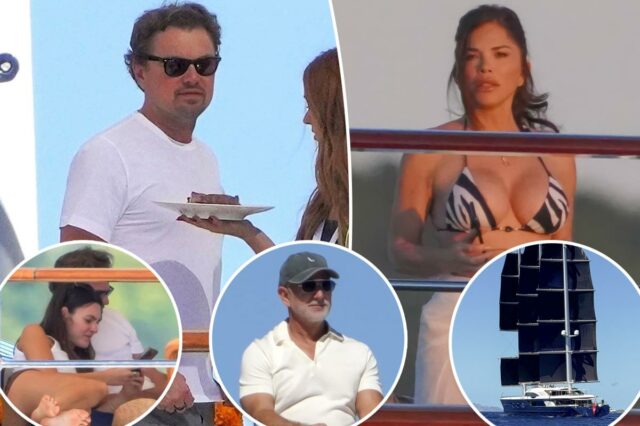 Leonardo DiCaprio e namorada festejam com Jeff Bezos e Lauren Leonardo DiCaprio e namorada festejam com Jeff Bezos e Lauren Sánchez de biquíni em um super iate de US$ 250 milhões