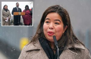 Mamdani nomeia agente democrata de longa data como comissário de parques de Nova York Tricia Shimamura, Comm. de Novos Parques, falando em entrevista coletiva.