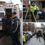 Policiais da NYPD conduzindo uma investigação sobre uma criança atropelada por uma ambulância Hatzolah na 1532 52nd Street, no Brooklyn.