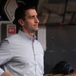 CINCINNATI, OHIO - SEPTEMBER 05: New York Mets President of Baseball Operations David Stearns looks from the dugout during batting practice before the game against the Cincinnati Reds at Great American Ball Park on September 05, 2025 in Cincinnati, Ohio. (Photo by Jason Mowry/Getty Images)
