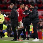 O técnico do Manchester United, Ruben Amorim, durante a partida da Premier League entre Crystal Palace e Manchester United no Selhurst Park em 2025 em Londres, Inglaterra.