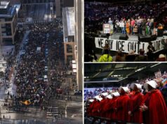 Milhares marcham por Minneapolis, aglomeram-se no Target Center exigindo a remoção do ICE de Minnesota Milhares marcham por Minneapolis, aglomeram-se no Target Center exigindo a remoção do ICE de Minnesota