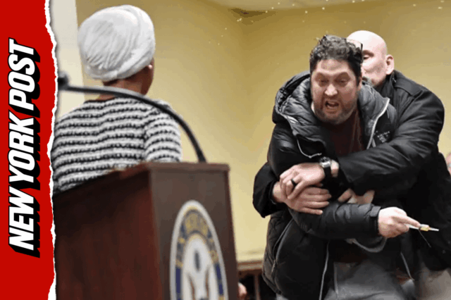 Momento caótico Ilhan Omar pulverizada com substância desconhecida na prefeitura
