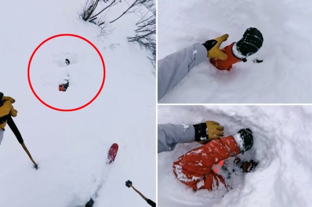 Momento emocionante, esquiador resgata homem soterrado por uma avalanche - depois de avistar um membro saindo da neve
