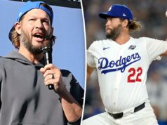 NBC almeja Clayton Kershaw para função de analista de estúdio Clayton Kershaw fala no palco durante a 17ª Caminhada Anual da Amizade Skechers Pier to Pier.