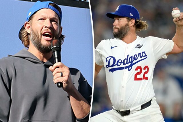 NBC almeja Clayton Kershaw para função de analista de estúdio Clayton Kershaw fala no palco durante a 17ª Caminhada Anual da Amizade Skechers Pier to Pier.