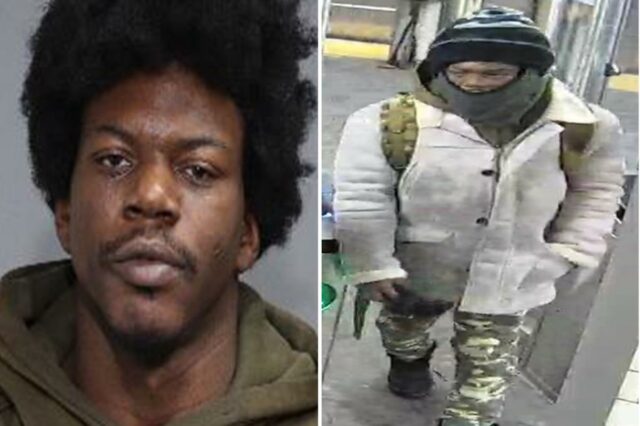 Mugshot de Germaine Parham, um homem de 33 anos com pele escura e cabelo escuro e encaracolado.