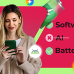 Dois telefones vistos de cima com 'tendência' escrito em segundo plano.