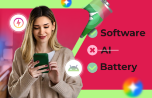 Não uso meu smartphone como as empresas pensam que uso – e isso é um problema Dois telefones vistos de cima com 'tendência' escrito em segundo plano.