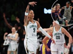 Natasha Cloud abraça o senso de normalidade com Unrivaled em meio à incerteza da WNBA A guarda do Breeze BC, Paige Bueckers (5), avança defendida pela ala do Phantom BC, Natasha Cloud (15), em seu jogo de basquete 3 contra 3 incomparável, segunda-feira, 5 de janeiro de 2026.