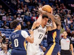 Nets perdem vantagem no quarto período para os humildes Pelicans, com sequência de derrotas chegando a cinco Zion Williamson (1) do New Orleans Pelicans bloqueia Michael Porter Jr. (17) do Brooklyn Nets em um jogo de basquete.