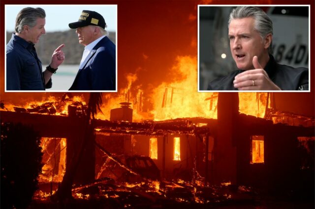 Newsom se gaba de que estava 'fisicamente' no meio da luta contra incêndios em Los Angeles depois de alegar que seu cabelo pegou fogo
