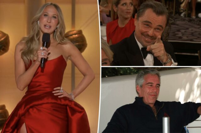 Nikki Glaser zomba dos arquivos de Epstein e arrasta Leonardo DiCaprio no monólogo do Globo de Ouro de 2026
