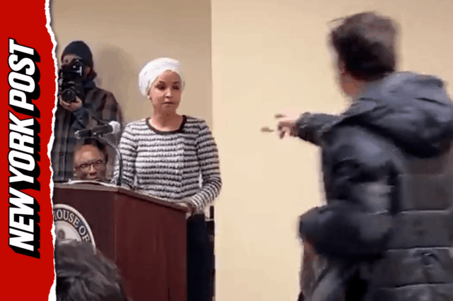 Novo ângulo mostra momento caótico Ilhan Omar borrifado com substância vinagre
