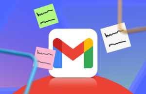 O Gmail tem um aplicativo de anotações escondido à vista de todos – e agora eu o uso diariamente Homem trabalhando em um laptop ao lado de um grande logotipo 3D do Google Keep e de uma lista de verificação flutuante.
