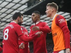 O Man Utd XI que derrotou o Man City sob o comando de Erik ten Hag em janeiro de 2023, apenas três poderiam começar em 2026 Marcus Rashford comemora gol contra o City