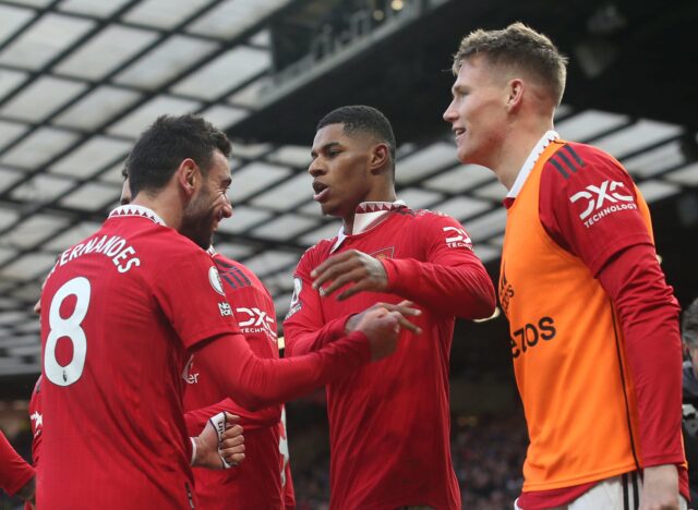 O Man Utd XI que derrotou o Man City sob Marcus Rashford comemora gol contra o City