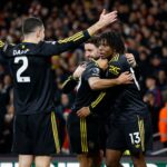 O Manchester United comemora o gol contra o Arsenal.