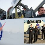 O administrador da NASA, Jared Isaacman, na cabine de um caça a jato.