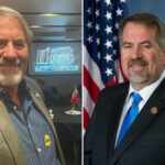 O deputado republicano Doug LaMalfa vestindo terno e gravata azul na frente de uma bandeira americana.