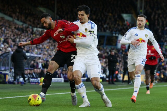 O desempenho de Matheus Cunha no Man Utd contra o Matheus Cunha comemora durante partida da Premier League entre Leeds United e Manchester United em Elland Road, em Leeds, Inglaterra, em 2026.