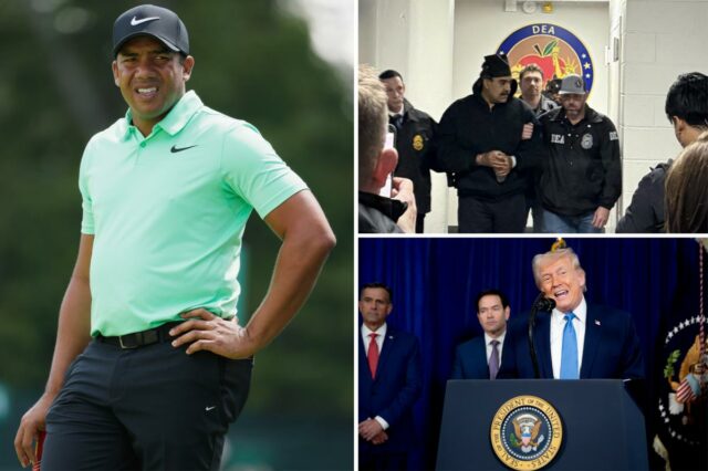 O jogador de golfe profissional venezuelano Jhonattan Vegas opina após O jogador de golfe profissional venezuelano Jhonattan Vegas opina após Trump ordenar 'ataque em grande escala'