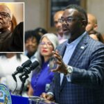 Prefeito Brandon Johnson falando em entrevista coletiva.