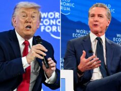 O presidente Trump critica o governador ‘Newscum’ por ‘envergonhar’ os EUA em Davos enquanto a Califórnia desmorona Donald Trump falando no Fórum Econômico Mundial.