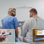 Pessoa que injeta insulina Mounjaro no abdômen para tratamento de diabetes ou perda de peso.