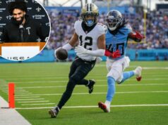 O receptor estrela do Saints, Chris Olave, foi diagnosticado com coágulo sanguíneo no pulmão em revelação assustadora O wide receiver do New Orleans Saints, Chris Olave (12), faz um touchdown na frente do cornerback Kemon Hall (40), do Tennessee Titans.